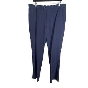 Saks Fifth Avenue Slim Fit Wool Blue Trousers Pants 36x32 Flat‎ Front Old Money